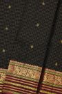 Kancheepuram Silk Black Saree With Florals And Buttis In Checks Body