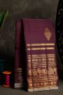 Kancheepuram Silk Dark Wine Saree With Florals And Pichwai Cows Border
