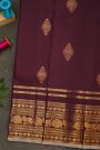 Kancheepuram Silk Dark Wine Saree With Florals And Pichwai Cows Border