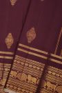 Kancheepuram Silk Dark Wine Saree With Florals And Pichwai Cows Border
