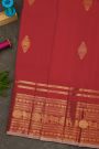 Kancheepuram Silk Red Saree With Florals And Pichwai Cows Border