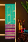 Kancheepuram Silk Sea Green Saree With Peacocks And Elephants Checks Body And Zari Thread Border