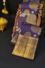 Kancheepuram Silk Navy Blue Saree With Florals And Leaves Jaal Border