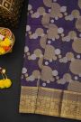 Kancheepuram Silk Navy Blue Saree With Florals And Leaves Jaal Border