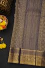 Kancheepuram Silk Navy Blue Saree With Florals And Leaves Jaal Border