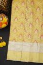 Kancheepuram Silk Gold Saree With Florals And Leaves In Meenakari Body