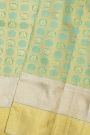 Kancheepuram Silk Aqua Green Saree With Peacocks And Elephants In Checks Body