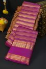 Kancheepuram Silk Purple Saree With Cross Lines Body And Gap Border