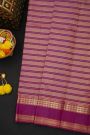 Kancheepuram Silk Purple Saree With Cross Lines Body And Gap Border