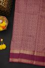 Kancheepuram Silk Purple Saree With Florals And Peacocks In Checks Body