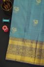 Kancheepuram Silk Blue Saree With Florals And Leaves In Zari Body