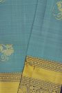 Kancheepuram Silk Blue Saree With Florals And Leaves In Zari Body