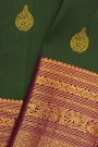 Kancheepuram Silk Bottle Green Saree With Florals And Buttis Body And Long Border