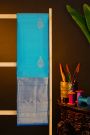 Kancheepuram Silk Sky Blue Saree With Florals And Leaves In Zari Body