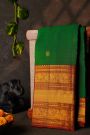 Kancheepuram Silk Bottle Green Saree With Traditional Long Border