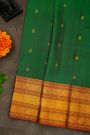 Kancheepuram Silk Bottle Green Saree With Traditional Long Border