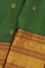 Kancheepuram Silk Bottle Green Saree With Traditional Long Border