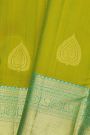 Kancheepuram Silk Green Saree With Florals And Leaves In Zari Body