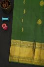 Kancheepuram Silk Bottle Green Saree With Florals And Cross Lines With Yalis Border