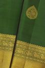 Kancheepuram Silk Bottle Green Saree With Florals And Cross Lines With Yalis Border