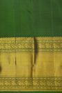 Kancheepuram Silk Bottle Green Saree With Florals And Cross Lines With Yalis Border