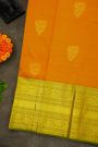 Kancheepuram Silk Orange Saree With Florals And Leaves Jaal Border