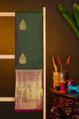 Kancheepuram Silk Bottle Green Saree With Florals And Leaves In Zari Body