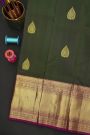 Kancheepuram Silk Bottle Green Saree With Florals And Leaves In Zari Body