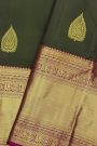 Kancheepuram Silk Bottle Green Saree With Florals And Leaves In Zari Body
