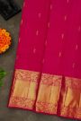 Kancheepuram Silk Rani Pink Saree With Florals And Leaves Jaal Border