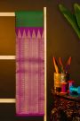 Kancheepuram Silk Bottle Green Saree With Floral Leaves And Temple Border