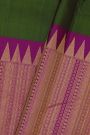 Kancheepuram Silk Bottle Green Saree With Floral Leaves And Temple Border
