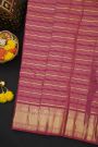 Kancheepuram Silk Rani Pink Saree With Cross Lines And Peacocks Border