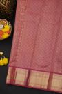 Kancheepuram Silk Rani Pink Saree With Cross Lines And Peacocks Border