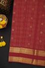 Kancheepuram Silk Maroon Saree With Zari Checks Florals And Leaves Jaal Border