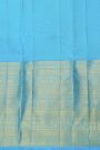 Kancheepuram Silk Sky Blue Saree With Zari Checks Florals And Peacocks Border
