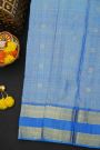 Kancheepuram Silk Sky Blue Saree With Checks And Floral Buttis Body