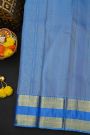 Kancheepuram Silk Sky Blue Saree With Checks And Floral Buttis Body