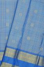 Kancheepuram Silk Sky Blue Saree With Checks And Floral Buttis Body