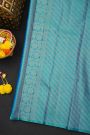 Kancheepuram Silk Turquoise Blue Saree With Pallaki Design Border