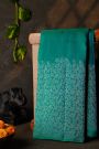 Kancheepuram Silk Sea Green Saree With Florals And Leaves Jaal Border