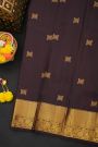 Kancheepuram Silk Dark Brown Saree With Diamonds And Florals Border