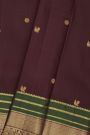 Kancheepuram Silk Dark Brown Saree With Florals And Peacock Buttis Body