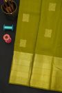 Kancheepuram Silk Mehendi Green Saree With Florals And Diamonds Cross Lines Border