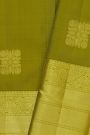 Kancheepuram Silk Mehendi Green Saree With Florals And Diamonds Cross Lines Border
