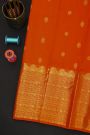 Kancheepuram Silk Orange Saree With Florals And Peacocks In Zari Body
