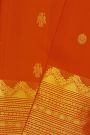 Kancheepuram Silk Orange Saree With Florals And Peacocks In Zari Body
