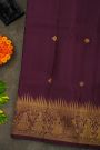 Kancheepuram Silk Wine Saree With Florals Leaves And Women Motifs Border