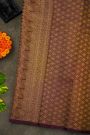 Kancheepuram Silk Wine Saree With Florals Leaves And Women Motifs Border