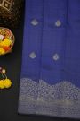 Kancheepuram Silk Navy Blue Saree With Florals And Leaves Jaal Border